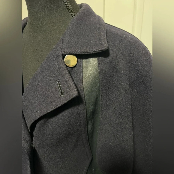 Vintage | MaxMara | Navy Blue Wool/Leather Coat Made in Italy | Size XL - Picture 4 of 9